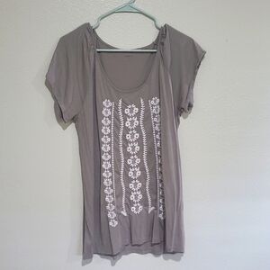 Garnet Hill gray embroidered top L